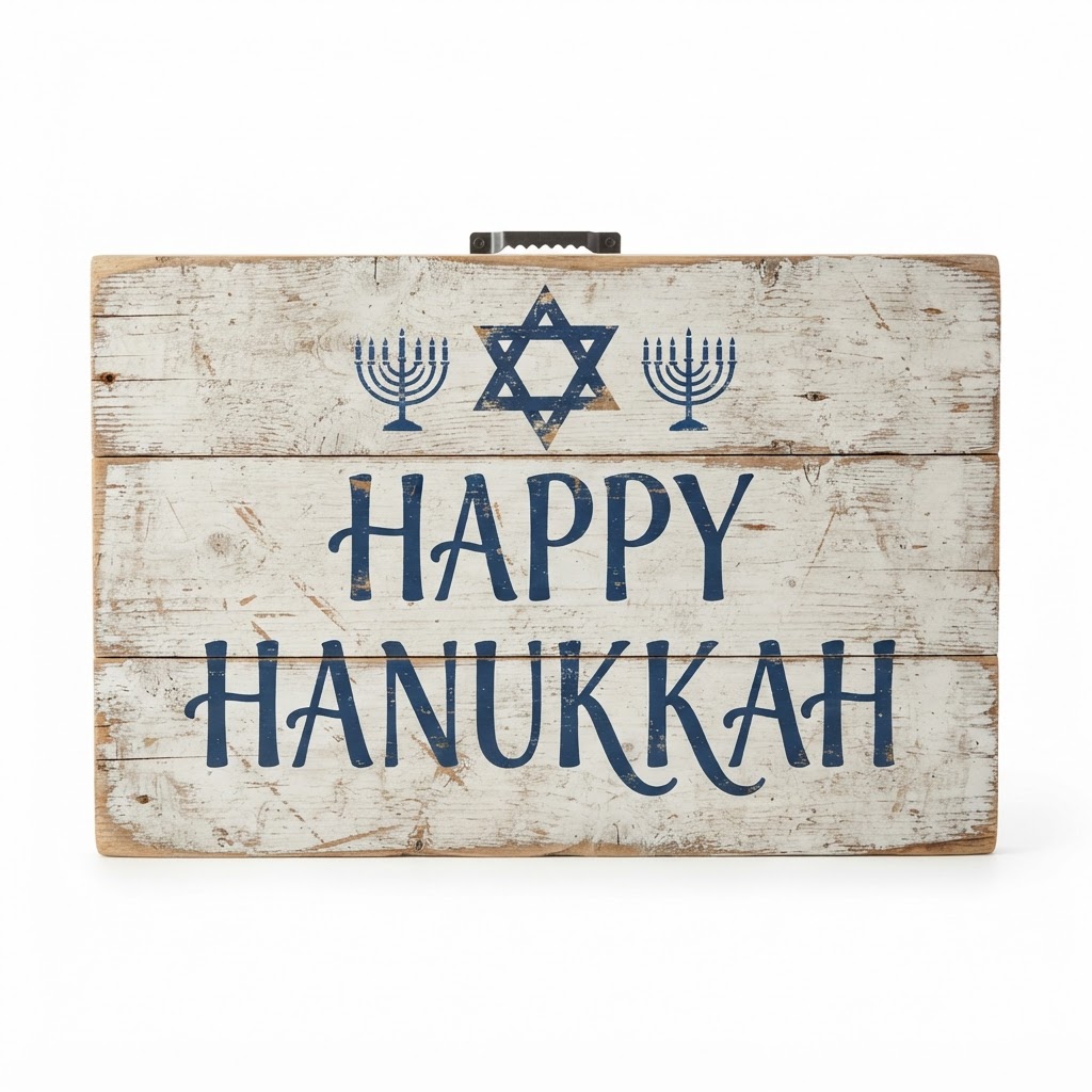 Distressed Wood Happy Hanukkah Wall Sign