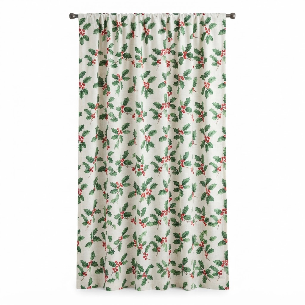 Holly Print Window Curtains