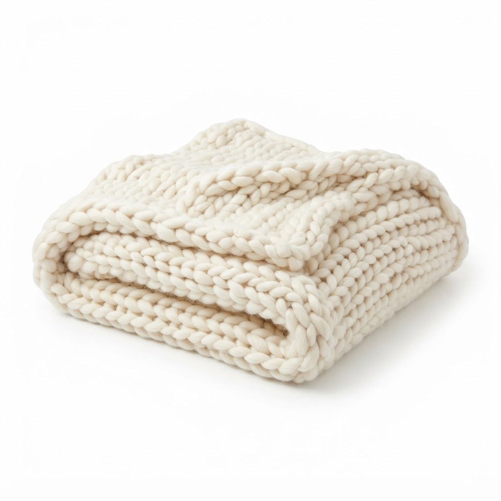 Chunky Knit Cream Throw Blanket