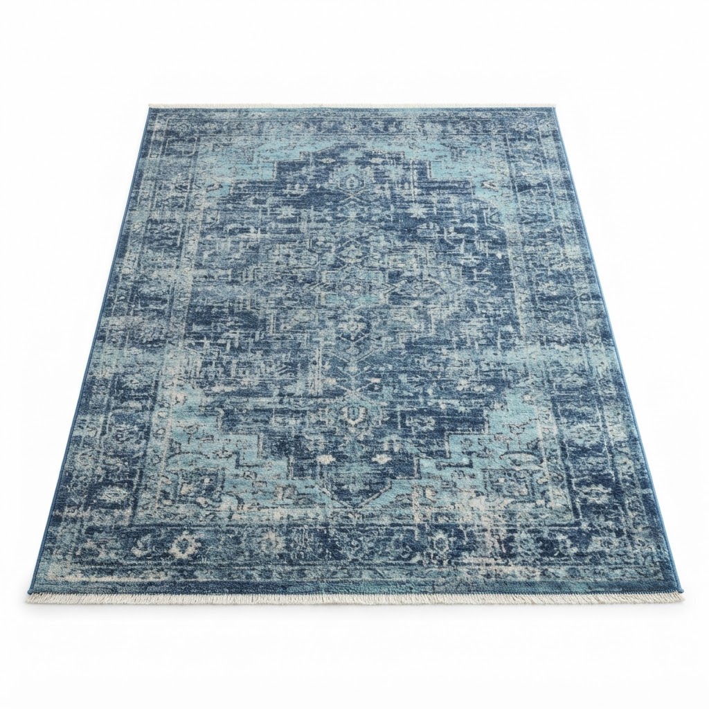 blue distressed area rug