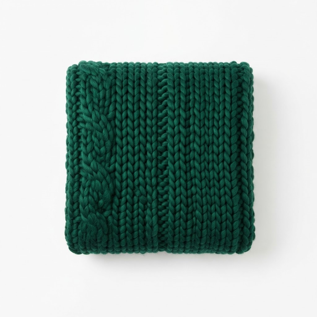 Deep Green Chunky Knit Throw