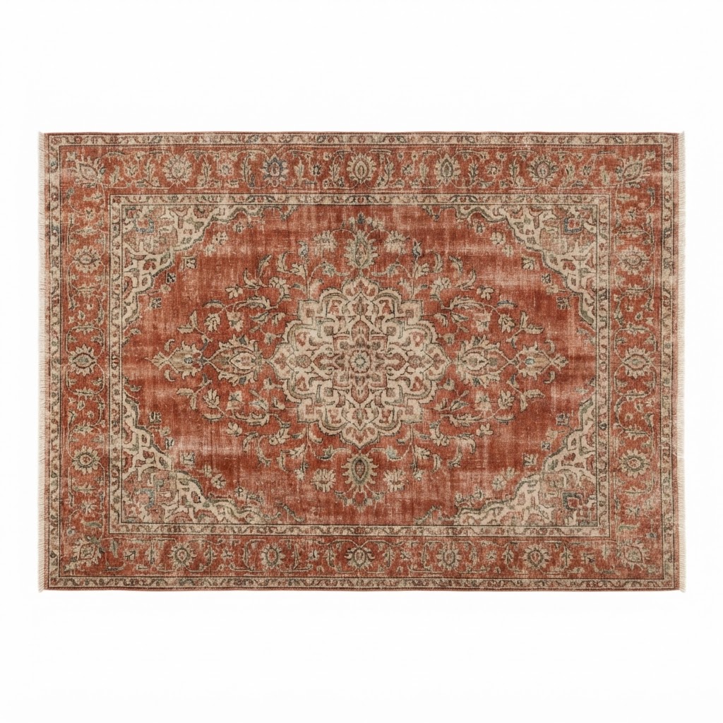 Distressed Terracotta Persian Rug