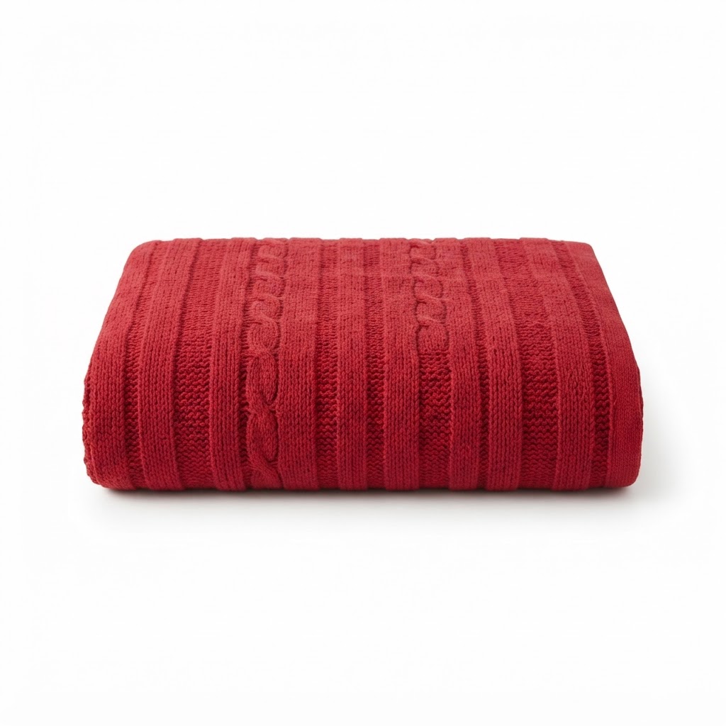 Soft Red Knit Bath Towel