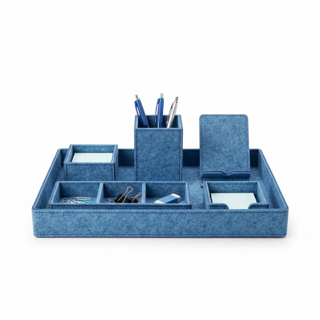 Blue Felt Desk Organizer Set