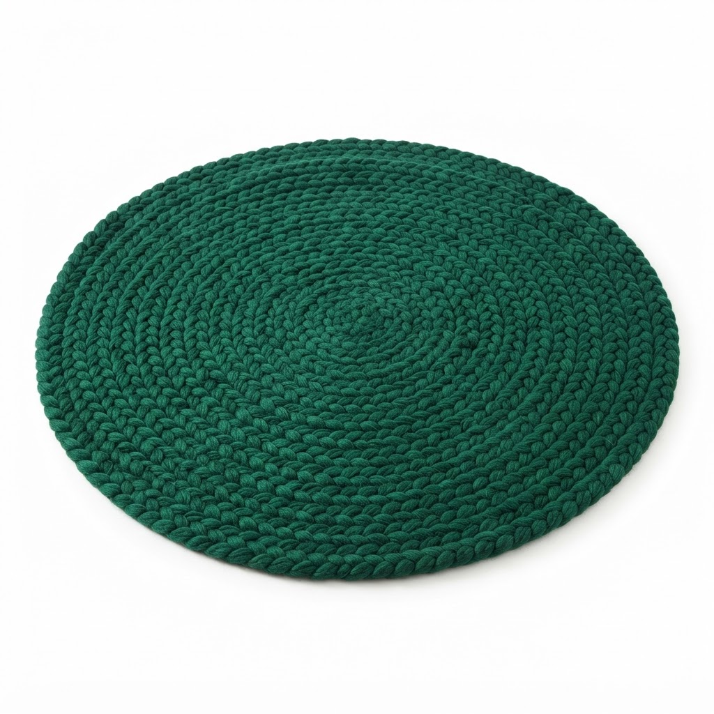 Emerald Green Wool Braided Area Rug