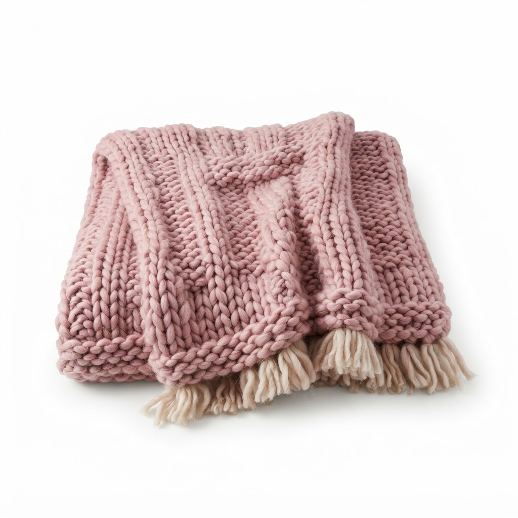 Transitional Chunky Knit Dusty Rose Throw Blanket