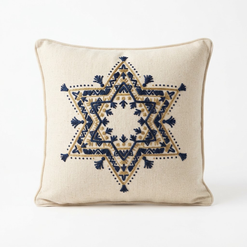 Embroidered Star of David Throw Pillow