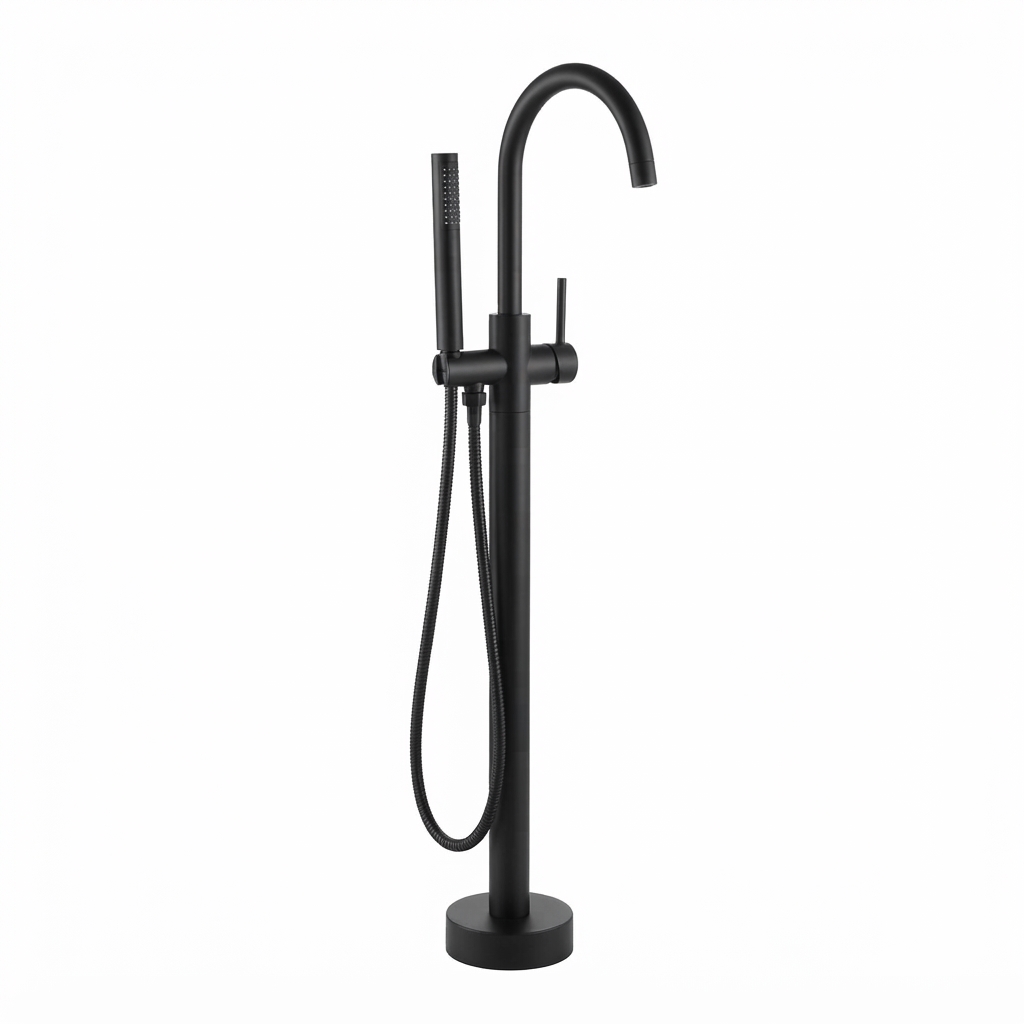 matte black floor-mount tub faucet