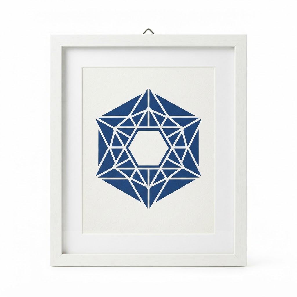 Framed Blue Geometric Star Print