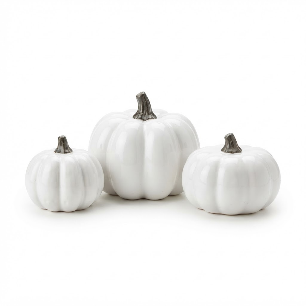 White Ceramic Pumpkin Decor Set