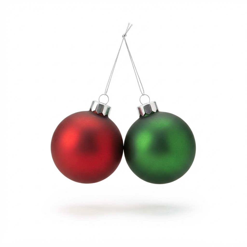 Matte Red and Green Glass Ornament Set