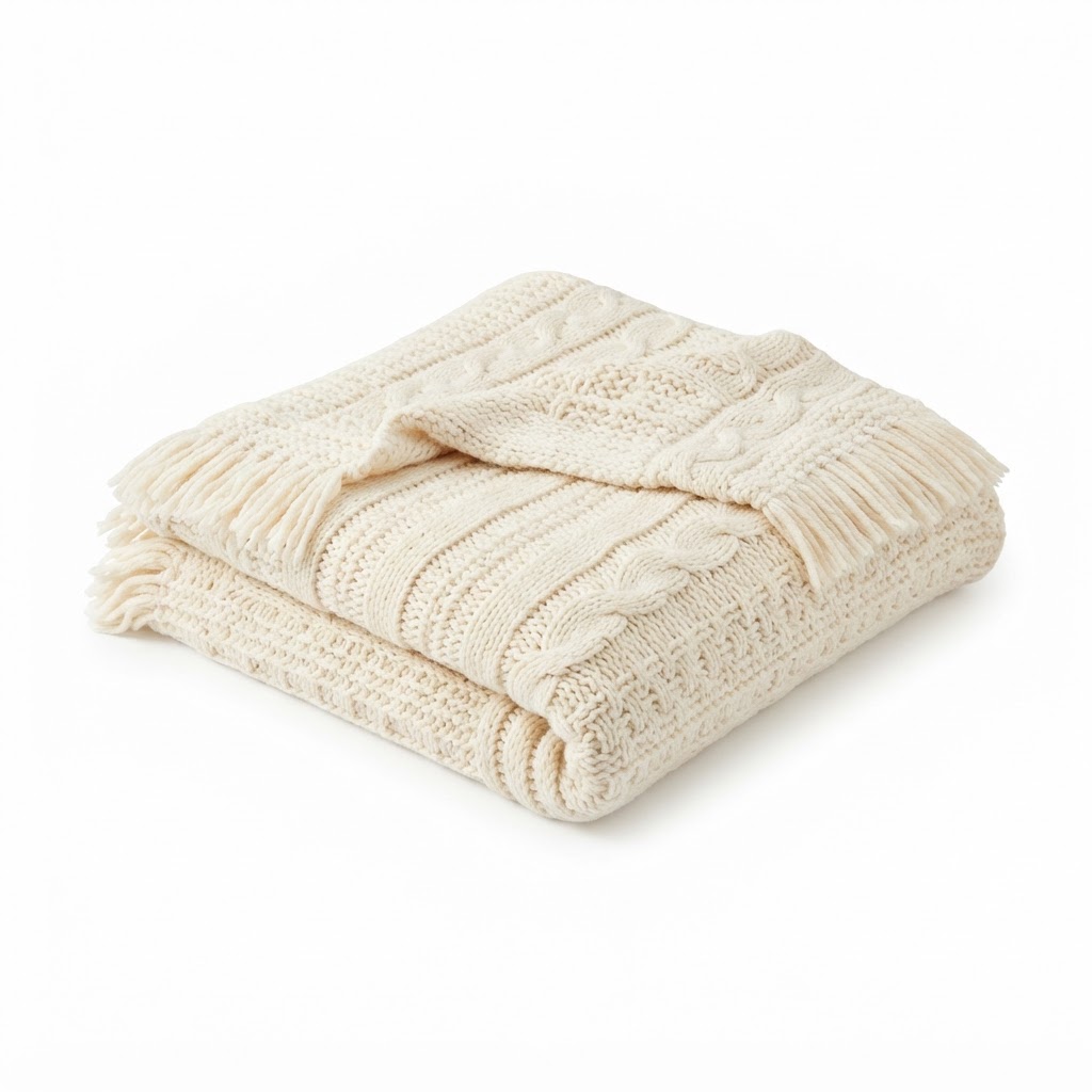 Cream Knit Throw Blanket