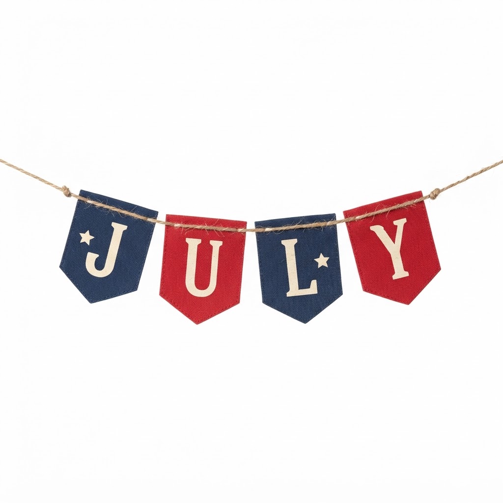 Red and Blue July Letter Bunting