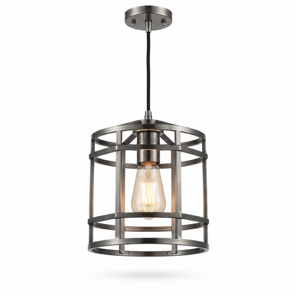 Brushed Metal Cage Pendant Light
