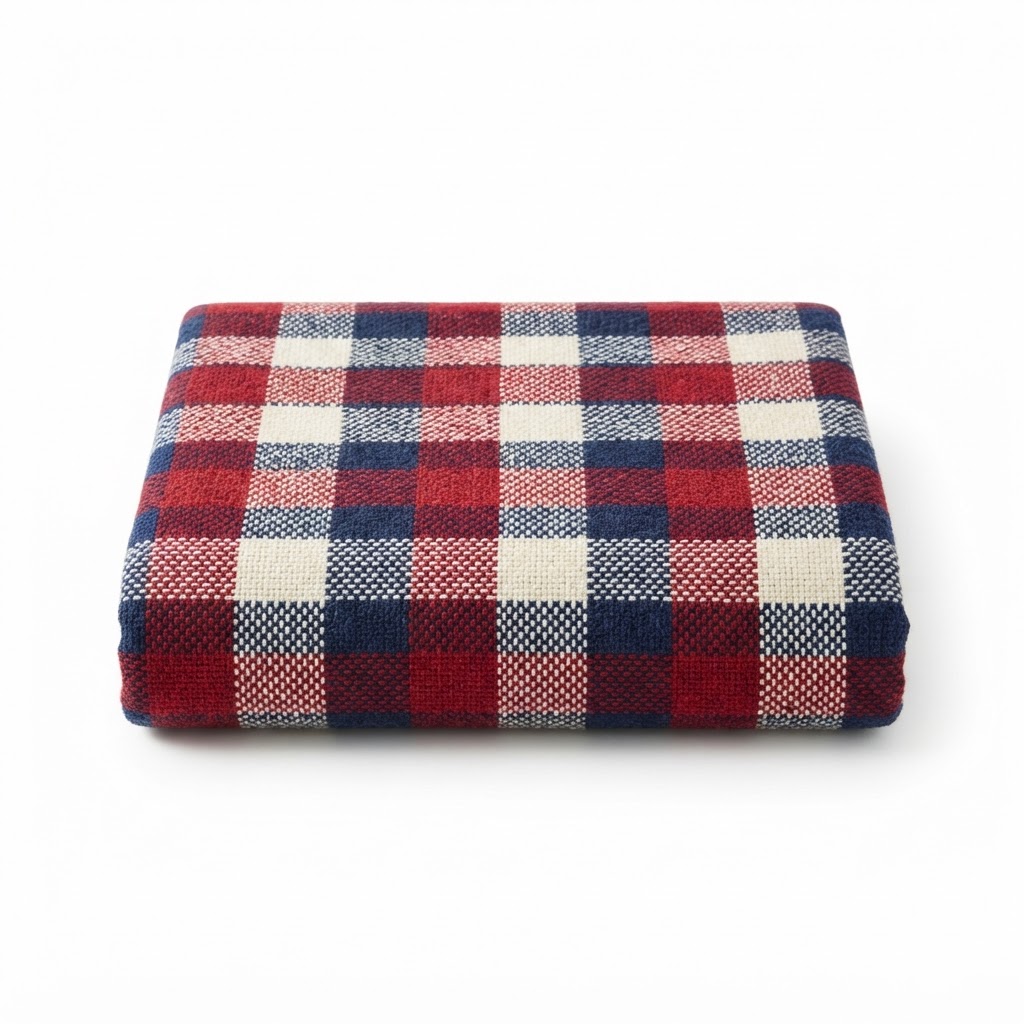 Red and Blue Plaid Cotton Throw