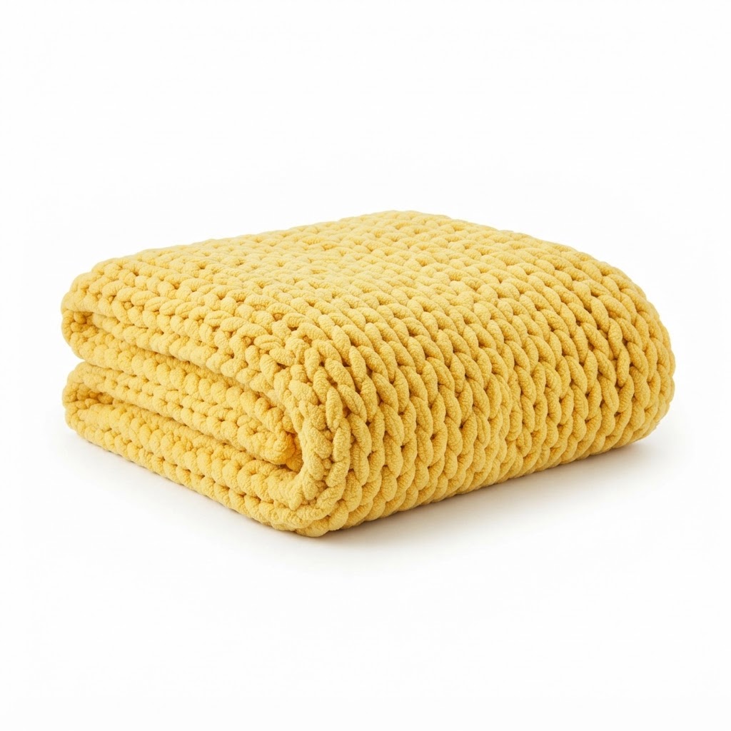 Yellow Chunky Knit Throw Blanket