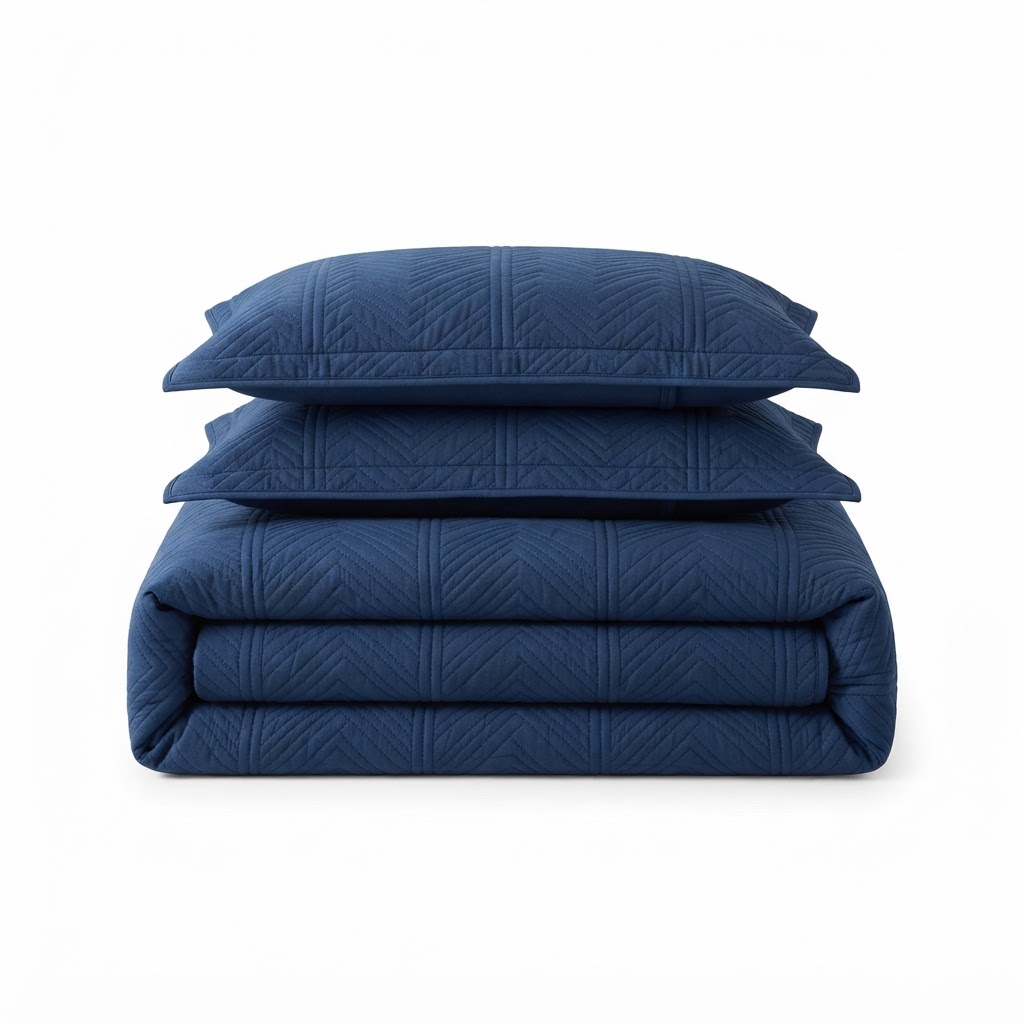 Transitional Navy Cotton Quilt Set