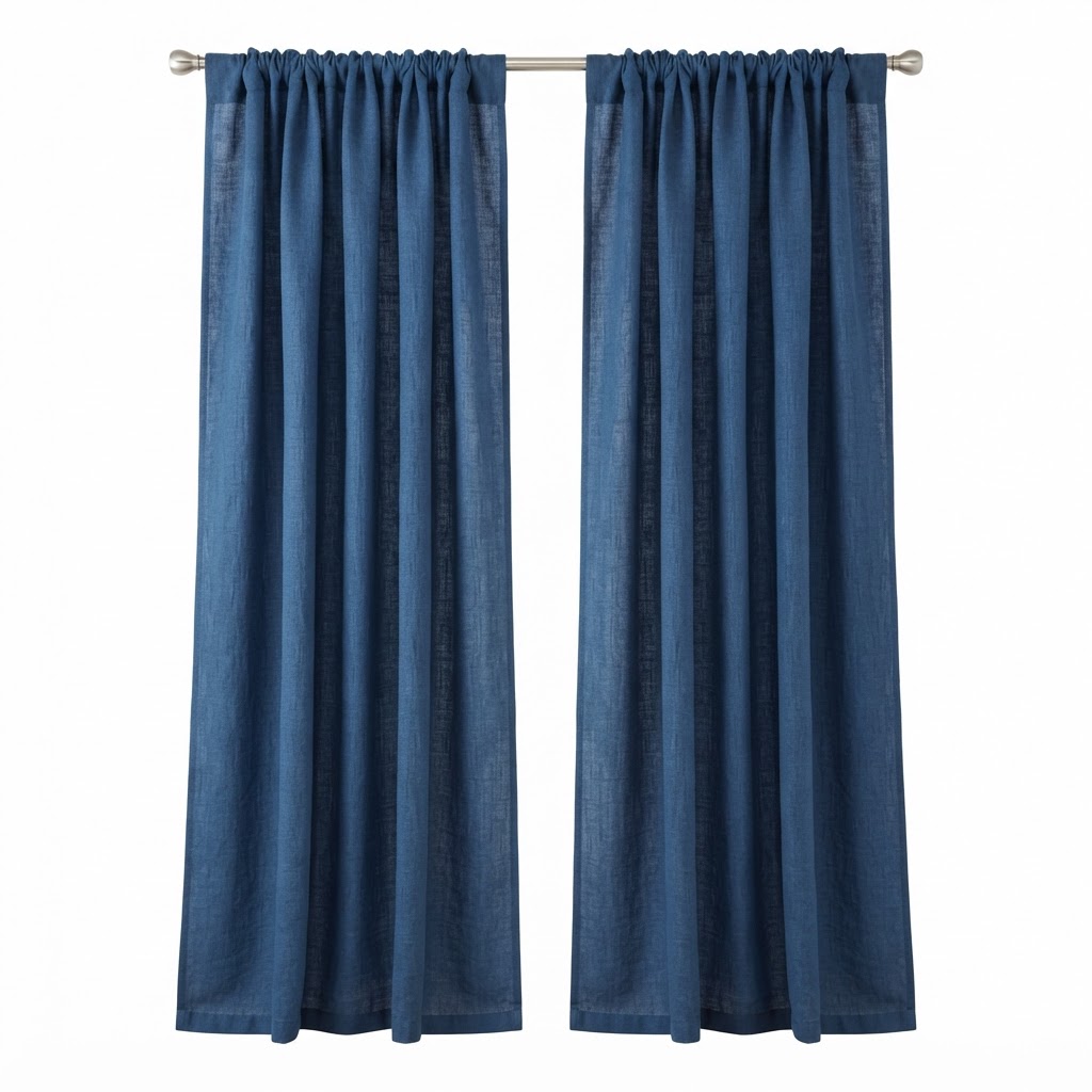 Blue Linen Curtain Panels
