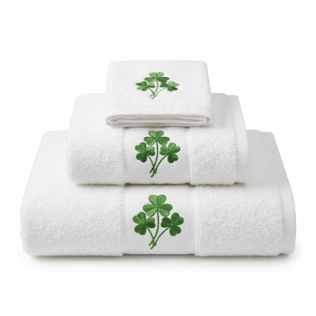 Embroidered Shamrock Cotton Towel Set