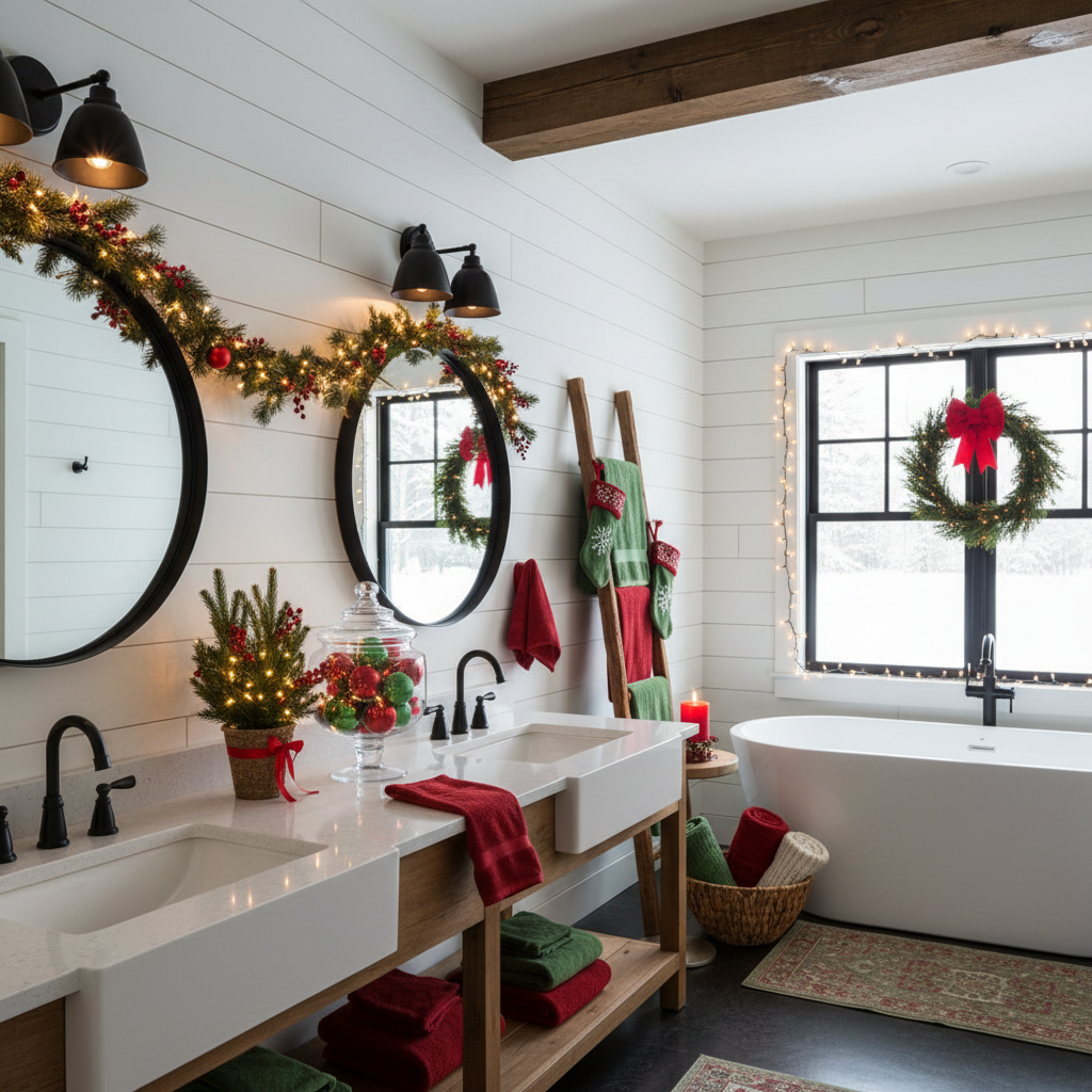 Modern Farmhouse Christmas Master Bathroom