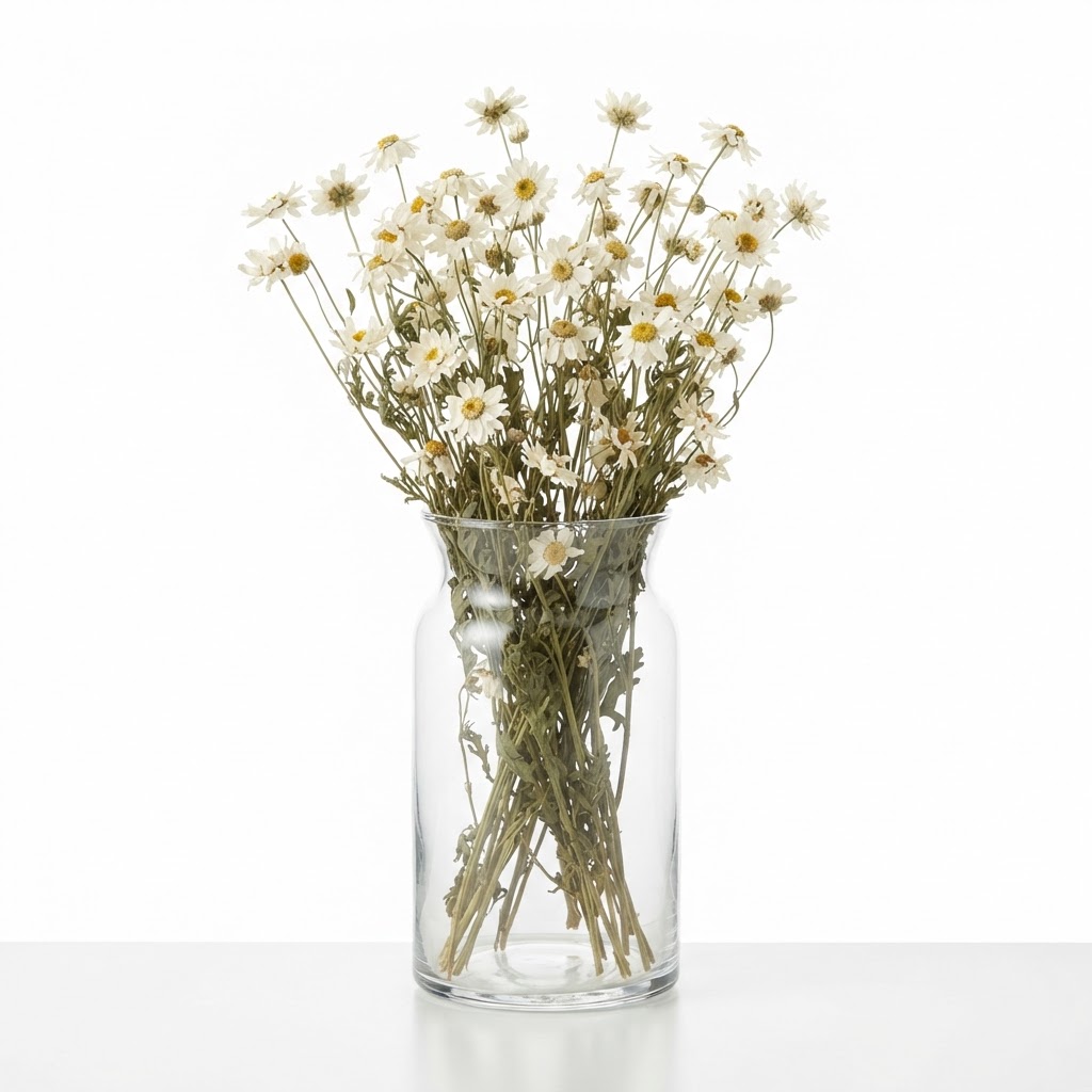 Spring Dried White Daisy Glass Vase