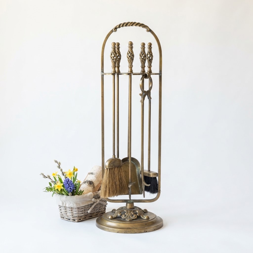 Antique Brass Fireplace Tool Set