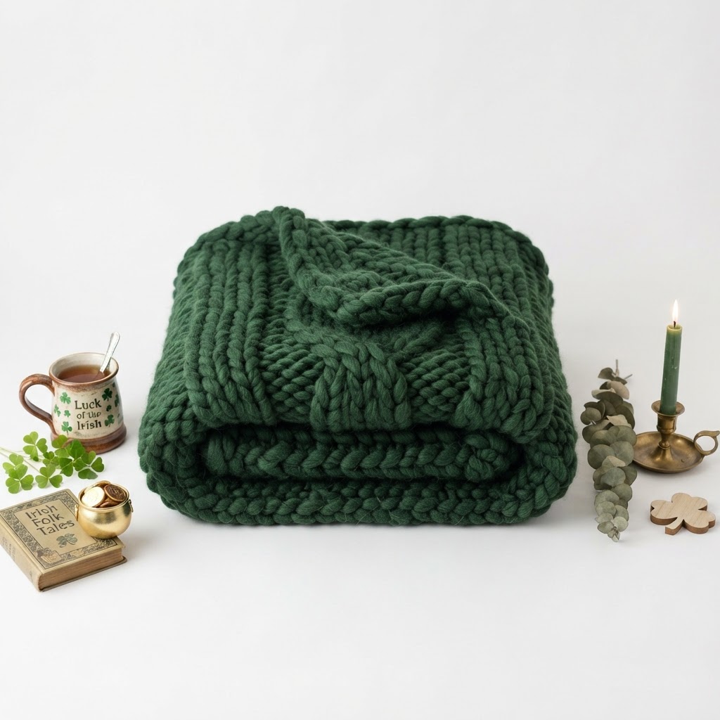core Pine Green Chunky Knit Throw