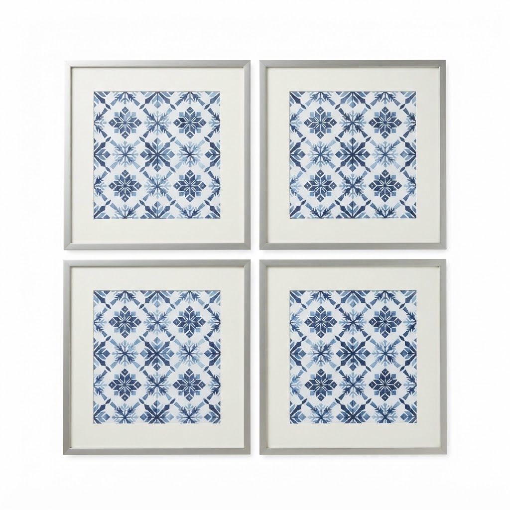 Transitional Set of Four Geometric Blue Prints