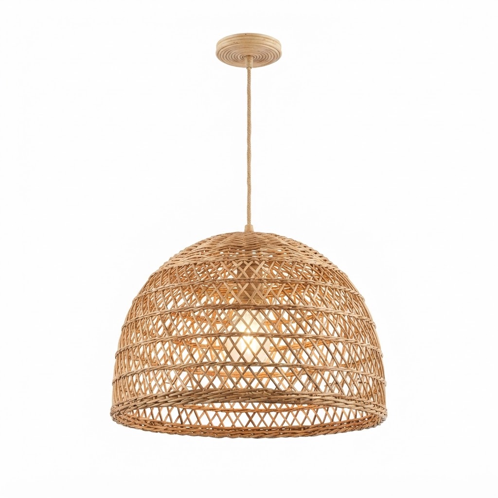 Natural Woven Rattan Dome Pendant Light