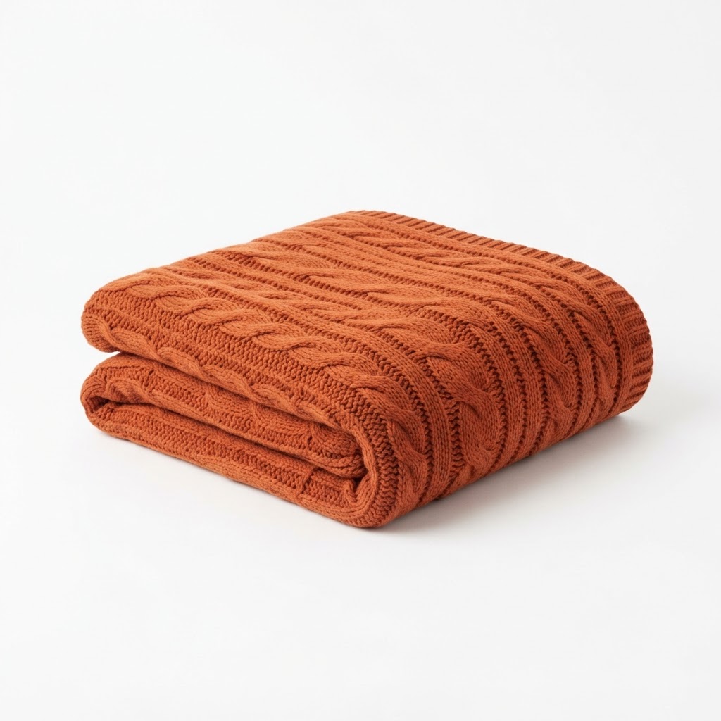 Cozy Burnt Orange Cable Knit Throw