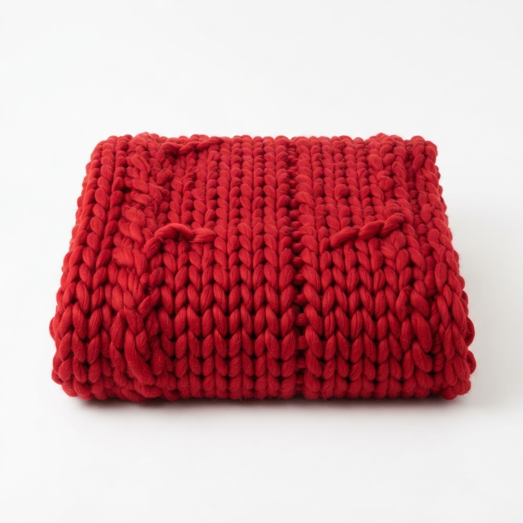 Red Chunky Knit Throw Blanket
