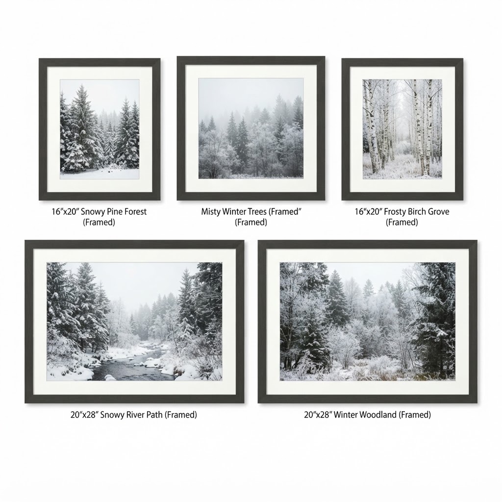 Transitional Snowy Forest Gallery Wall Art Set