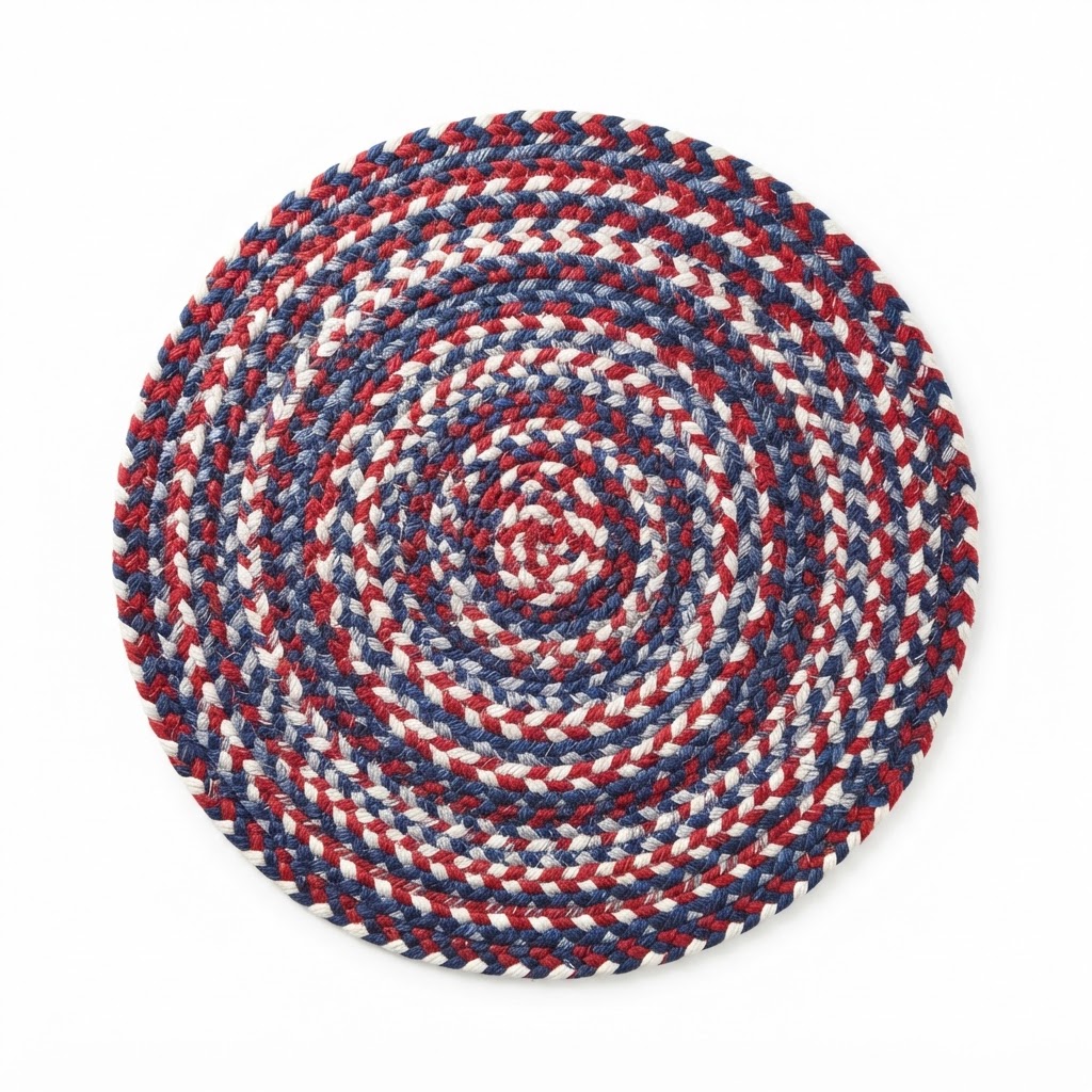 Red, White, and Blue Braided Round Rug