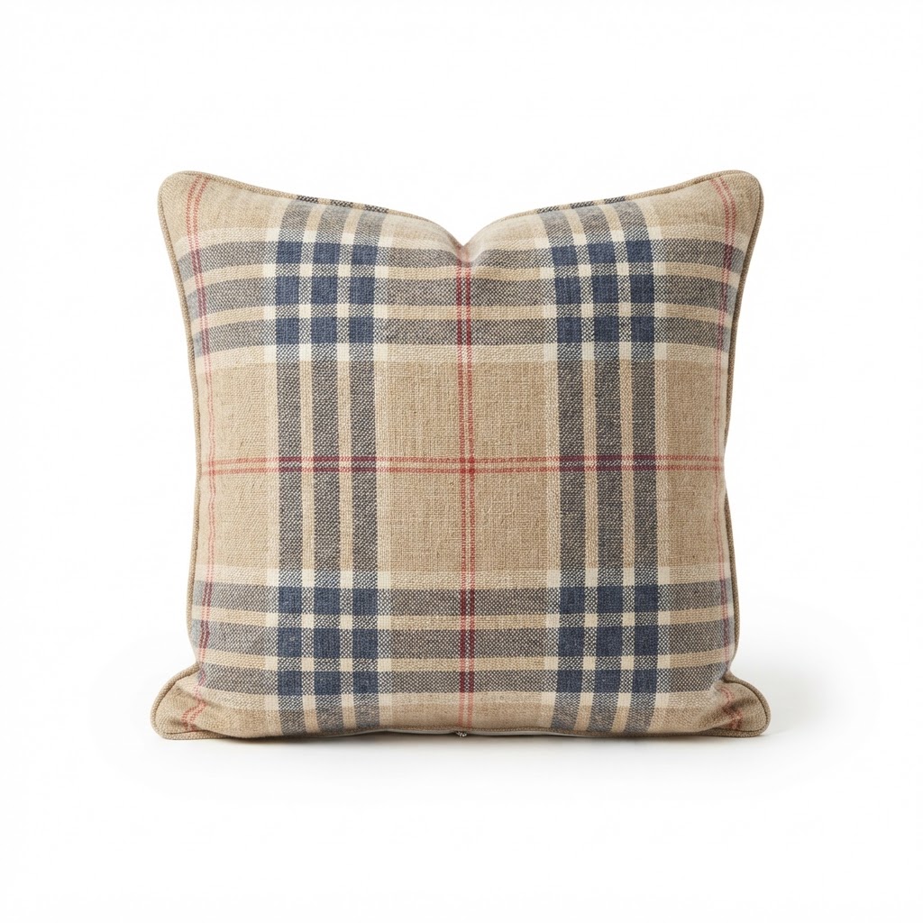 Beige Plaid Throw Pillows