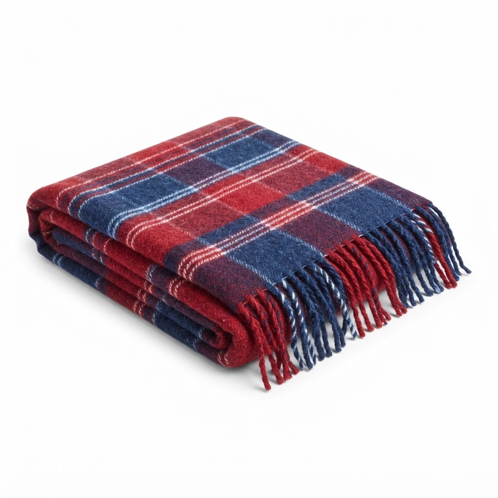 Red and Blue Striped Wool Throw