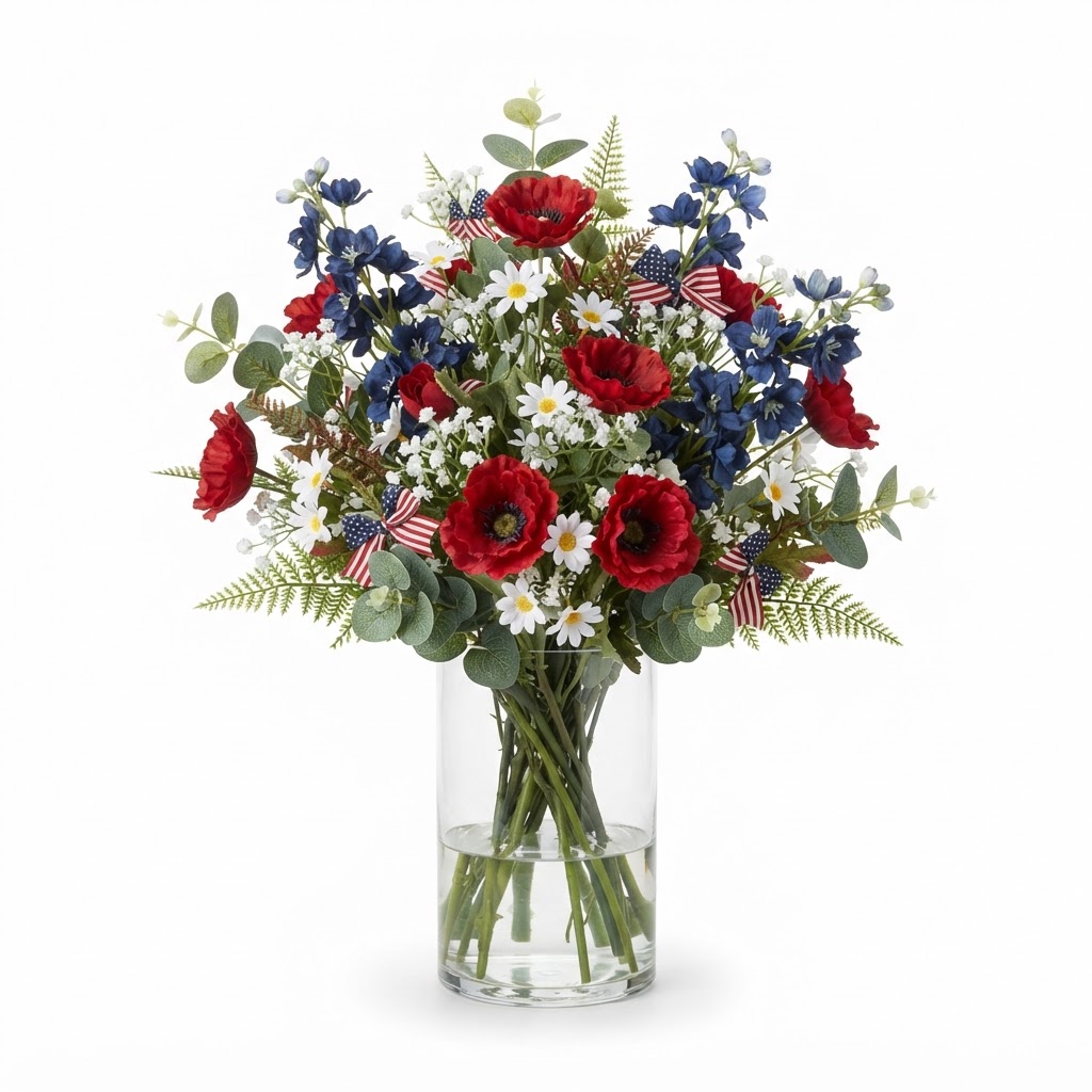 Americana Floral Faux Arrangement in Glass Vase