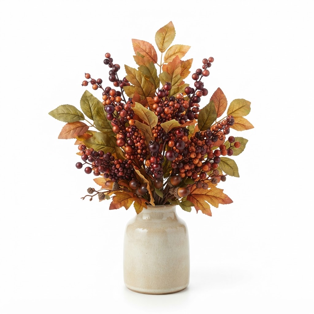 Transitional Silk Faux Berry and Leaf Arrangement