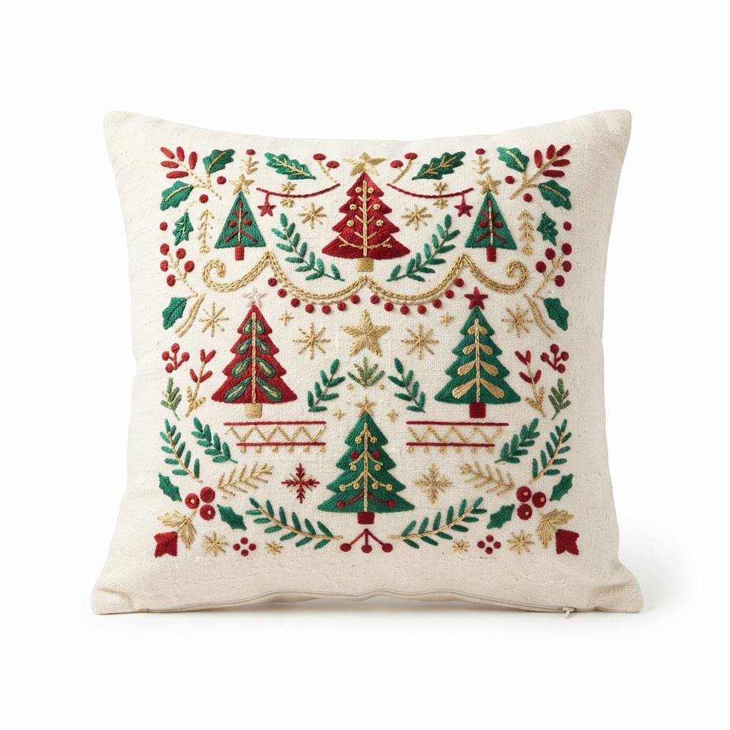 Embroidered Cotton Throw Pillow Cover