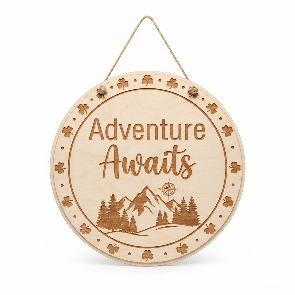 Adventure Awaits Circular Wood Sign