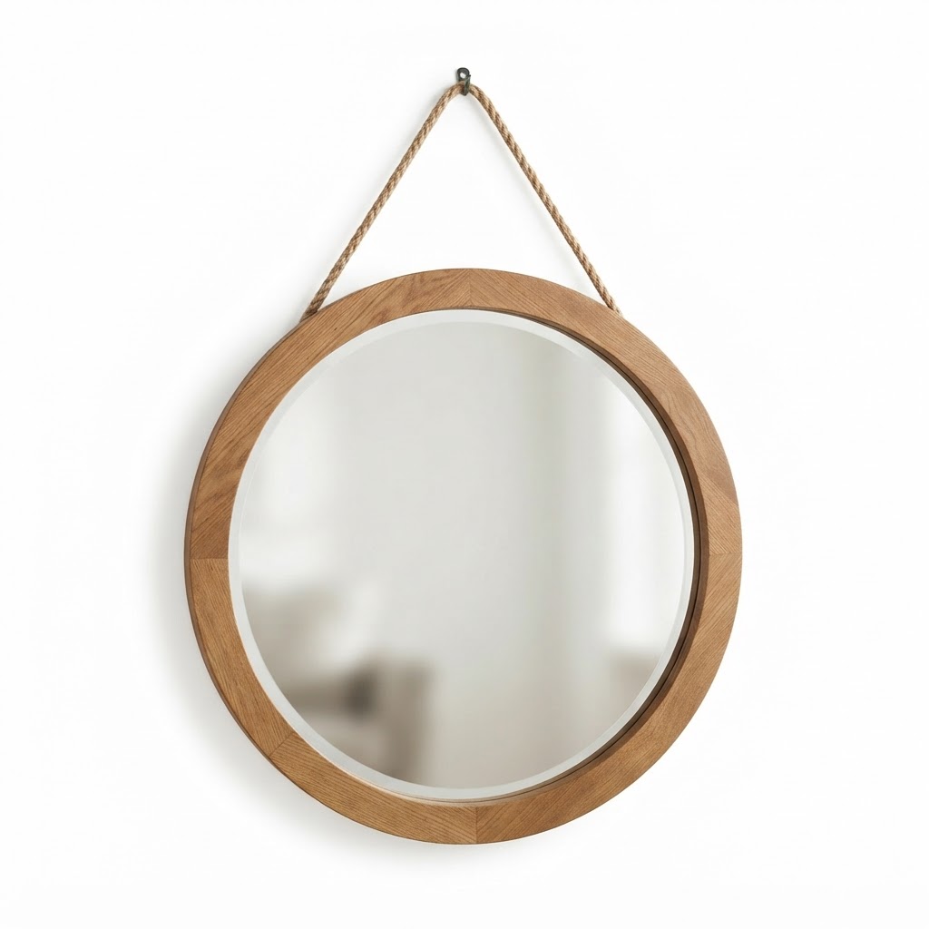 Round Wood Wall Mirror