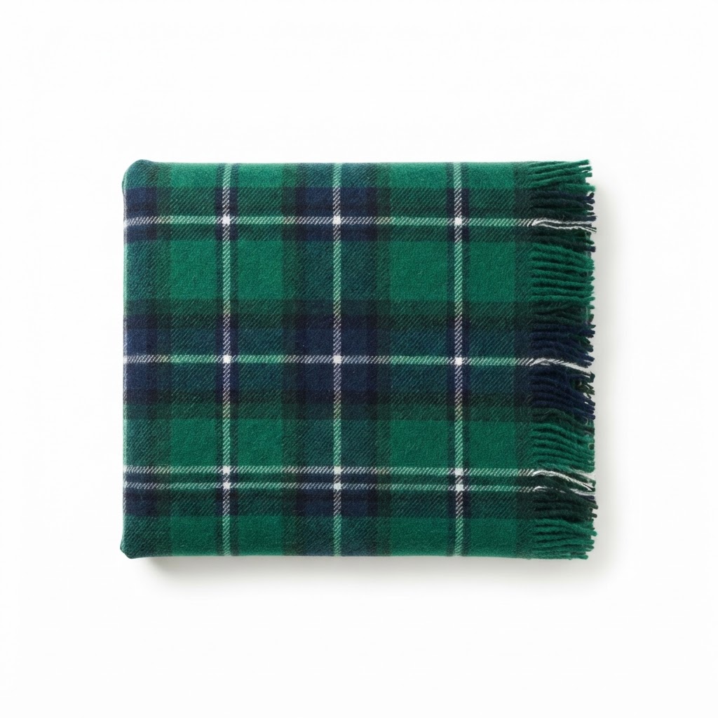 Transitional Plaid Green Wool Throw Blanket