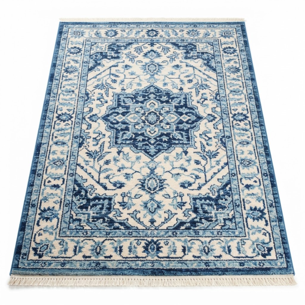 Transitional Blue Patterned Area Rug