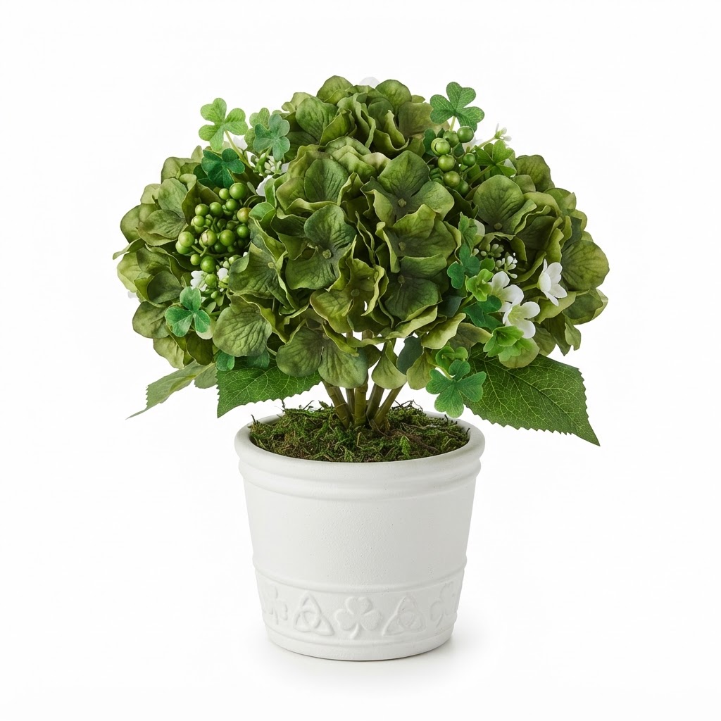 Transitional Potted Faux Hydrangea Arrangement