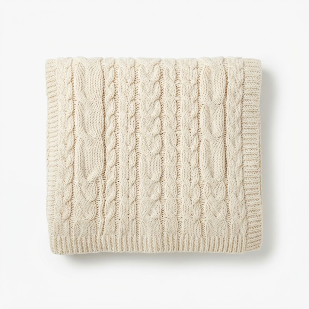 Cream Cable Knit Throw Blanket