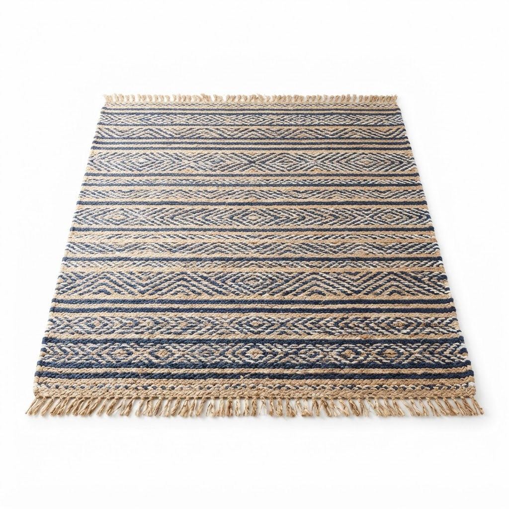 Blue and White Jute Rug