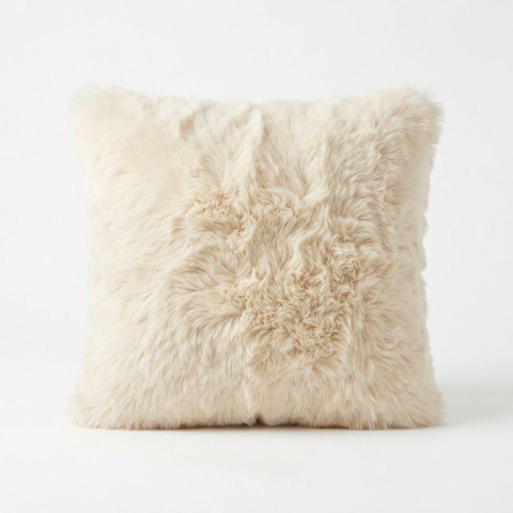 Cream Faux Fur Throw Pillow