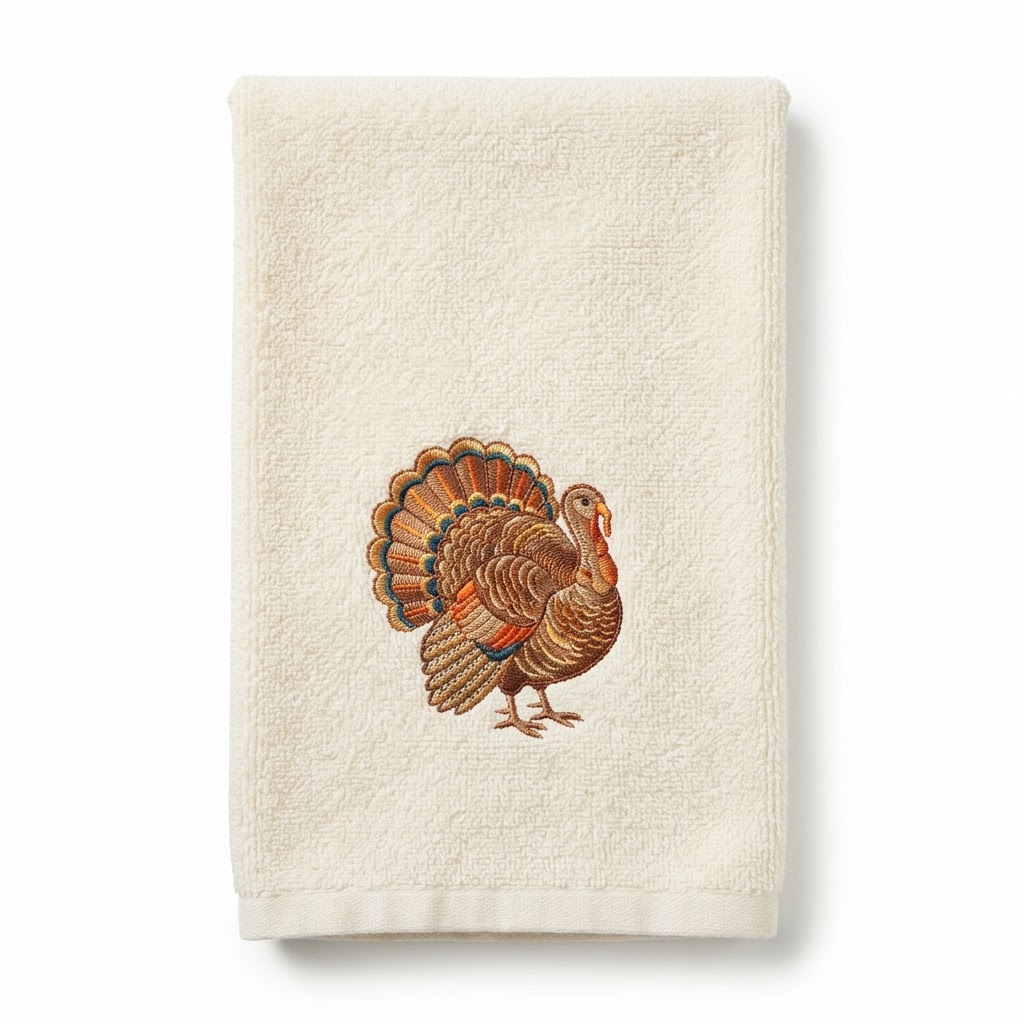 Cream Embroidered Turkey Hand Towel