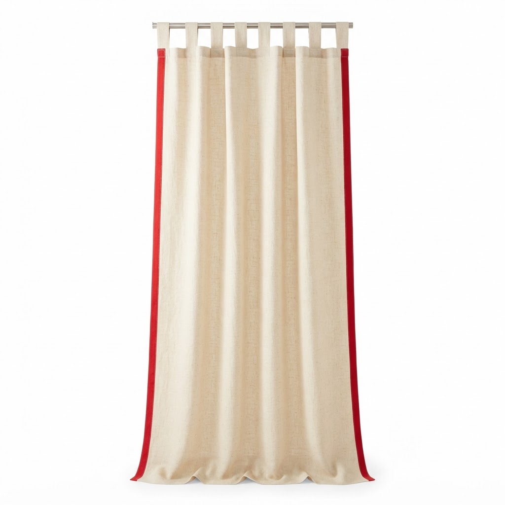 core Linen Cream Curtains with Red Trim
