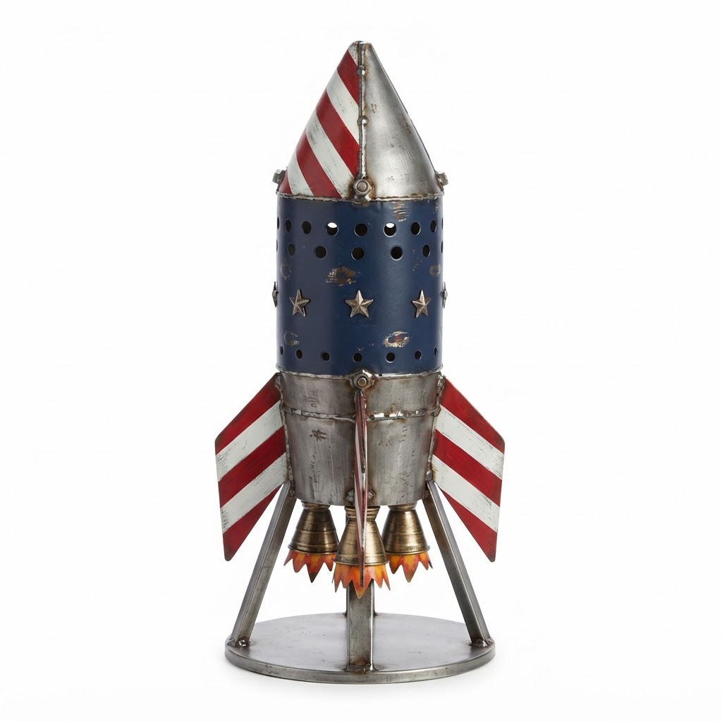Independence Day metal rocket ship decorative figure