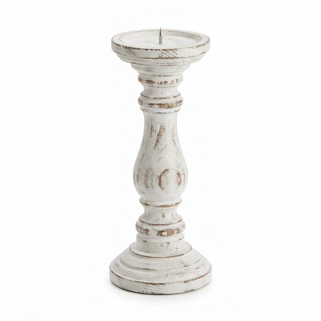 Distressed White Pillar Candle Holder